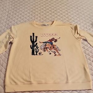 MISSLOOK Beige Cowboy Graphic Crewneck Sweater
